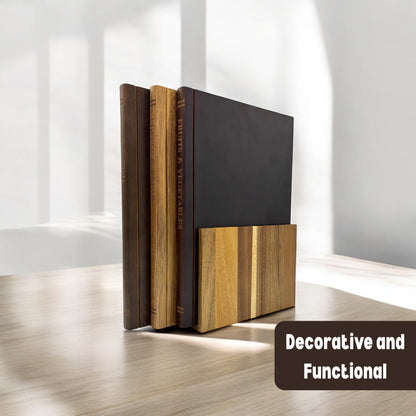 The Cutting Board Library | 100% Acacia Wood | Set of 3 Decorative & Functional Cutting Boards with Wooden Stand