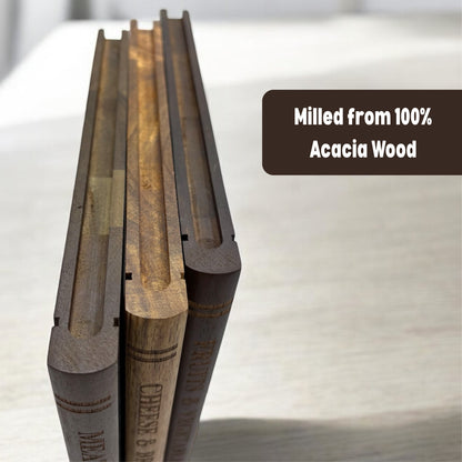 The Cutting Board Library | 100% Acacia Wood | Set of 3 Decorative & Functional Cutting Boards with Wooden Stand
