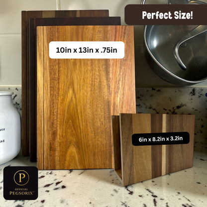 860013875510 | The Cutting Board Library | 100% Acacia Wood | Set of 3 Decorative & Functional Cutting Boards with Wooden Stand
